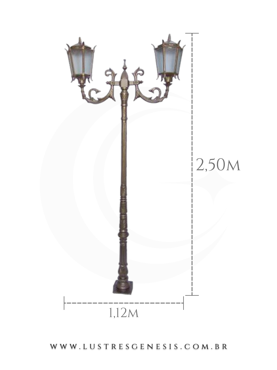 Poste de Iluminação 2,50m externa com Lanterna Clássico Retro estrutura robusta em alumínio fundido para jardim e fachada